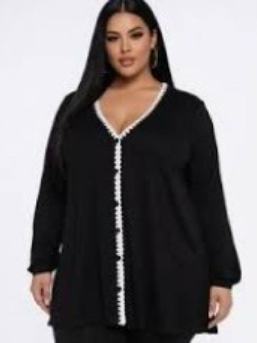 NWT Stitch Fix Daniel Rainn Button-Up Top size 1X Black Cream Scallop Whipstitch